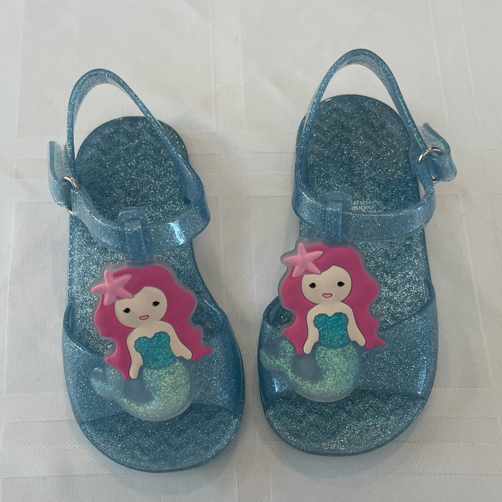 Toddler Mermaid Jelly Sandals Glitter Blue Summer Beach Shoes Size 6